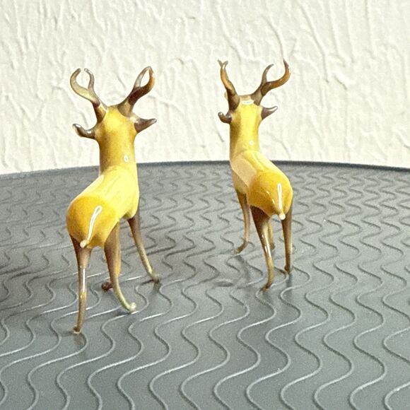 Vtg German Handblown Glass 4 Point Stag Figurine 2" Lot of 2 Amber Brown Bimini? - Picture 2 of 12